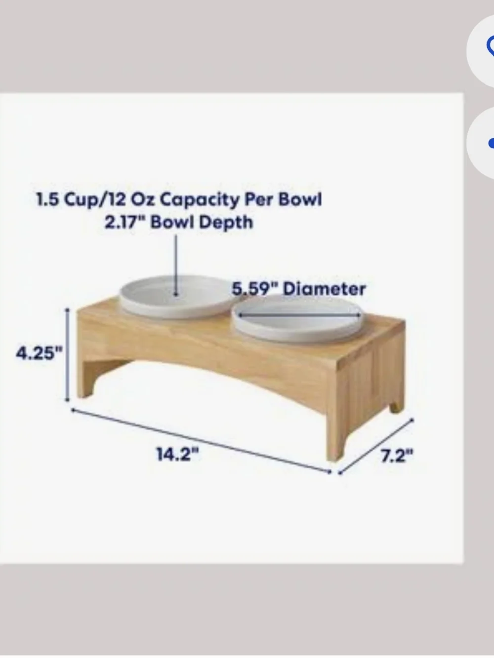 Wooden Elevated Double Dog Bowl Stand with White Ceramic Bowls